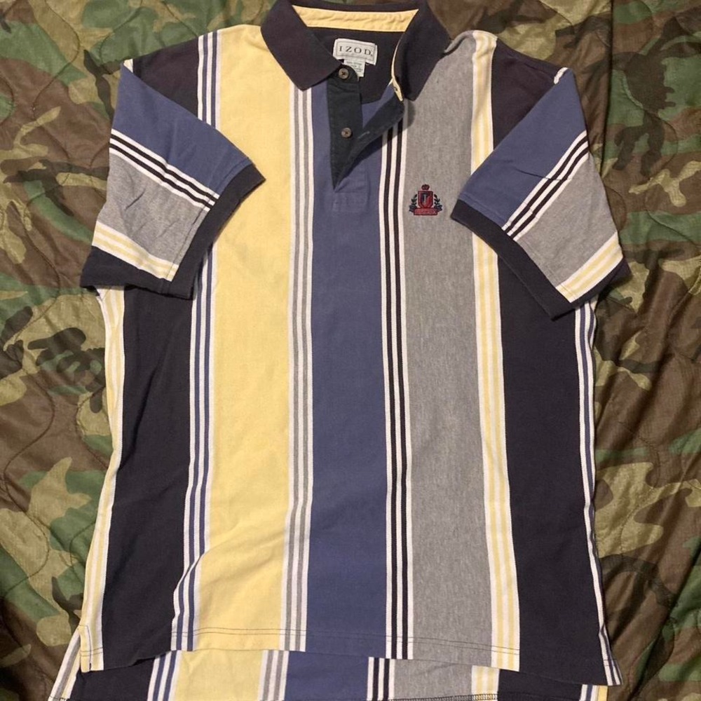 Izod vertical stripe emblem polo vtg 90s mens size‎ L/23